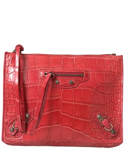 Balenciaga Exotic Red Alligator Leather Clutch In Black