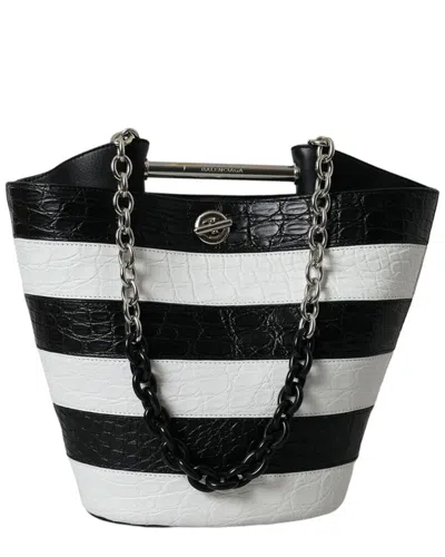 Balenciaga Chic Crocodile Leather Maxi Bucket Bag In Black And White