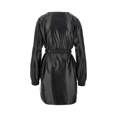 Pinko Short Black Leather-effect Dress In Black