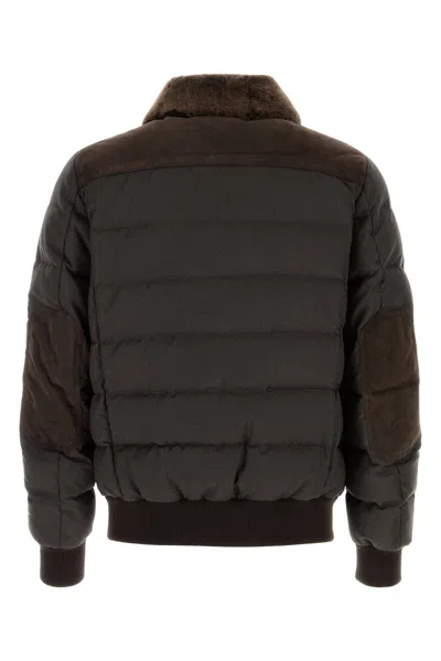 Moorer Viani Suede Padded Jacket With Shearling Collar In Brown