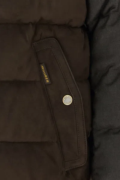 Moorer Viani Suede Padded Jacket With Shearling Collar In Brown