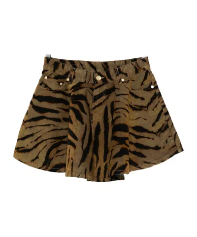 Ganni Printed Flock Denim Mini Skirt Khaki In Green