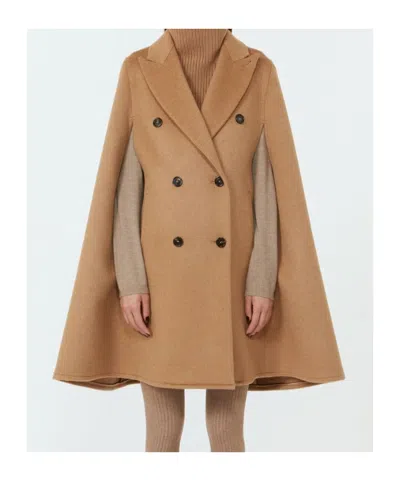 Max Mara Pordoi Double-breasted Cape In Brown