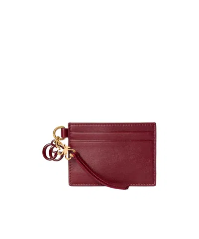 Gucci Card Case With Double G And Butterfly Charm In Red