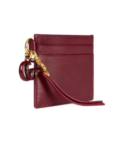 Gucci Card Case With Double G And Butterfly Charm In Red