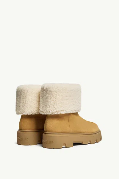 Moncler Aurea Suede And Shearling Mid Ankle Boots In Multi