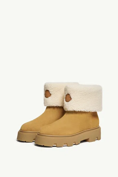 Moncler Aurea Suede And Shearling Mid Ankle Boots In Multi