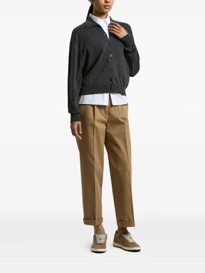 Peserico Wool Trousers Pleated Front Cuffed Hem In Animal Print