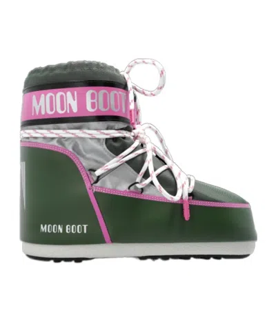 Moon Boot Dark Green Fabric Icon Low Space Racing Ankle Boots In Green