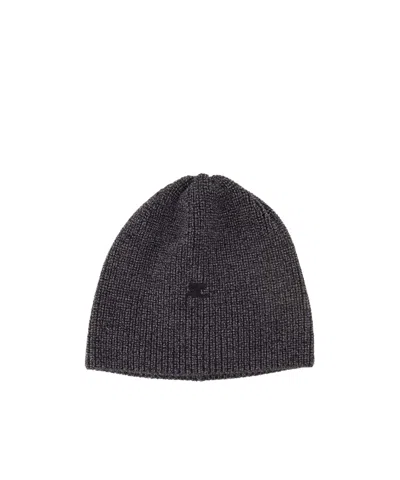 Courrèges Ribbed-knit Beanie In Gray
