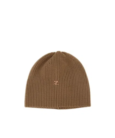 Courrèges Ribbed-knit Beanie In Brown