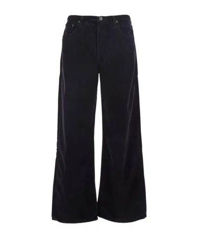 Agolde Keira Brown Pants With Belt Loops And Wide Leg In Corduroy Woman In Black