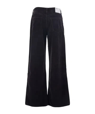 Agolde Keira Brown Pants With Belt Loops And Wide Leg In Corduroy Woman In Black