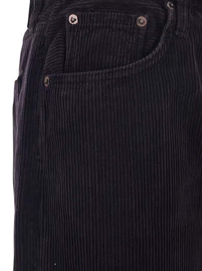 Agolde Keira Brown Pants With Belt Loops And Wide Leg In Corduroy Woman In Black