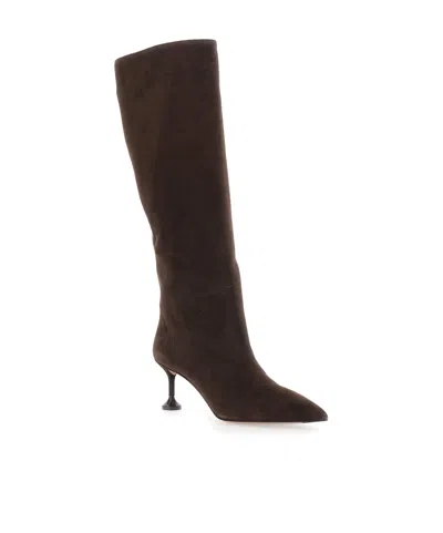 Aquazzura Brown Boots With High Stiletto Heel In Suede Woman In Brown
