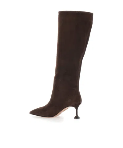 Aquazzura Brown Boots With High Stiletto Heel In Suede Woman In Brown