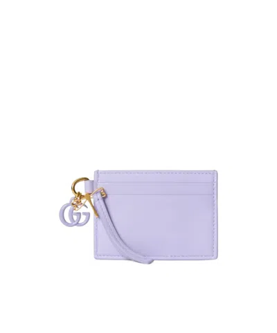 Gucci Card Case With Double G And Dragonfly Charm In Blue