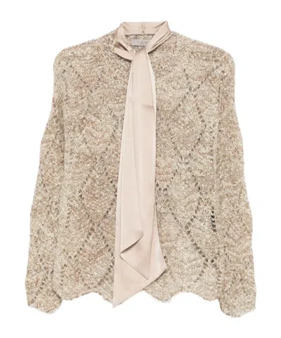 D Exterior Beige Knit Sweater With Openwork Design In Neutral
