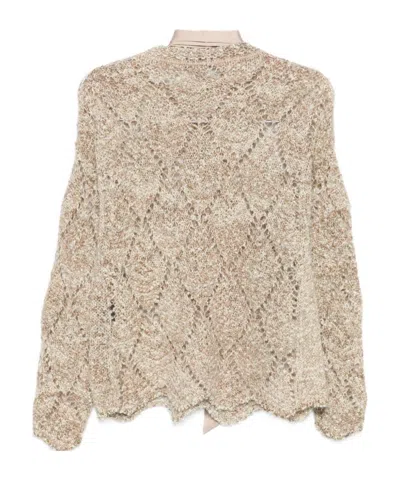 D Exterior Beige Knit Sweater With Openwork Design In Neutral