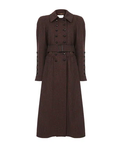 Chloé Grey/red Double-breasted Coat In Houndstooth Wool In Brown