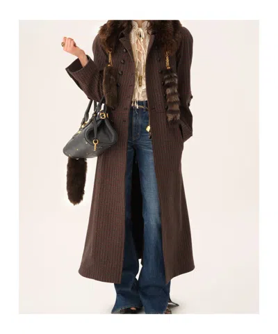 Chloé Grey/red Double-breasted Coat In Houndstooth Wool In Brown