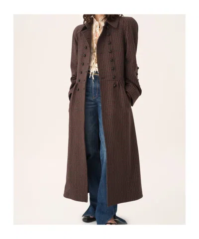 Chloé Grey/red Double-breasted Coat In Houndstooth Wool In Brown