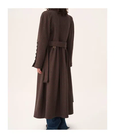 Chloé Grey/red Double-breasted Coat In Houndstooth Wool In Brown