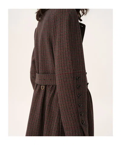 Chloé Grey/red Double-breasted Coat In Houndstooth Wool In Brown