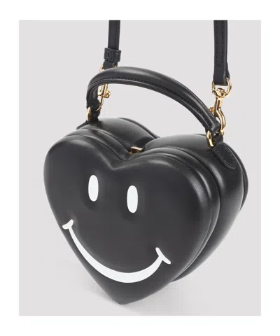 Moschino Heart-shaped Shoulder Bag With Adjustable Strap And Gold-tone Details In Black