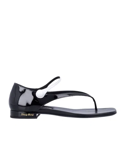 Miu Miu Thong Flat Sandals In Black