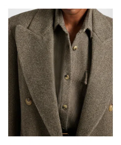Ermanno Scervino Herringbone Double-breasted Coat In Brown