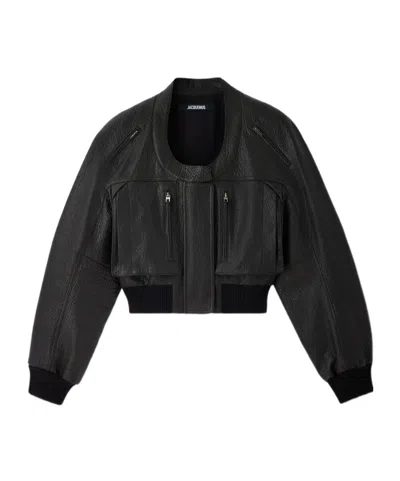 Jacquemus Cropped Crewneck Jacket Textured Finish In Multi