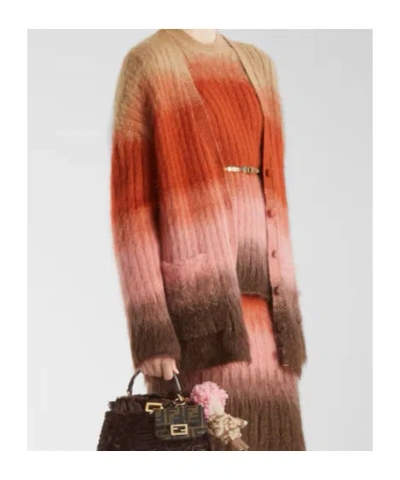 Fendi Gradient Knit Cardigan Featuring Front Pockets In Multi