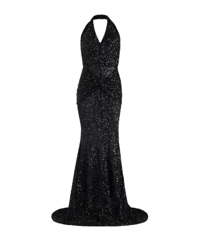 Patou Sequinned Halterneck Maxi Dress In Black