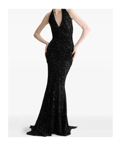 Patou Sequinned Halterneck Maxi Dress In Black