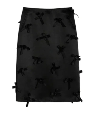 Jil Sander Satin Skirt With Embroidered Bows In Black