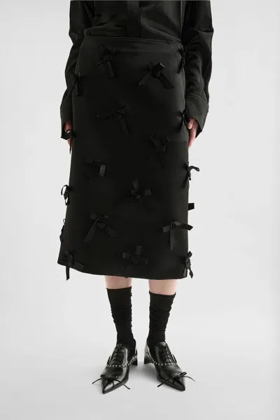 Jil Sander Satin Skirt With Embroidered Bows In Black
