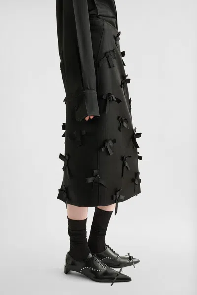 Jil Sander Satin Skirt With Embroidered Bows In Black