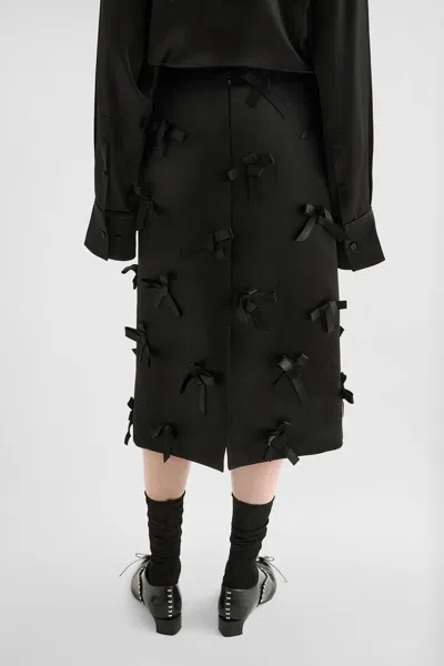 Jil Sander Satin Skirt With Embroidered Bows In Black