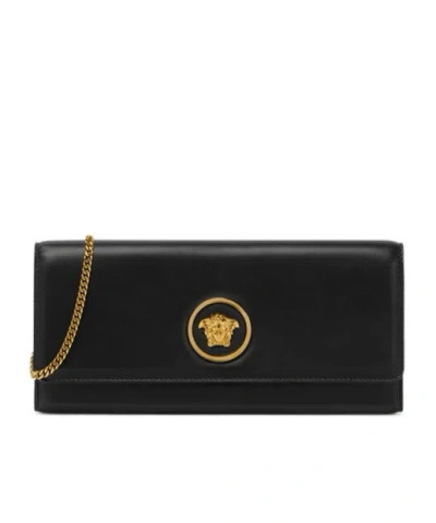 Versace Lamb Leather Chain Strap Clutch Bag In Black