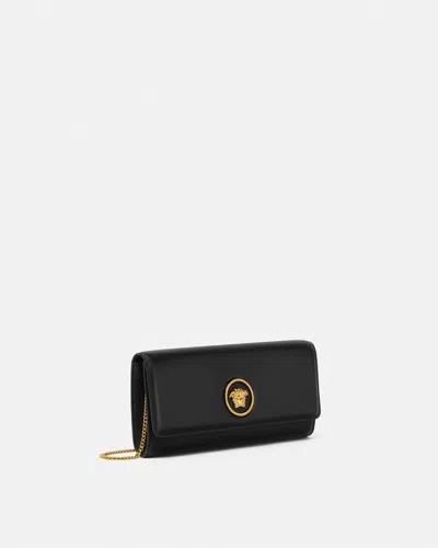Versace Lamb Leather Chain Strap Clutch Bag In Black