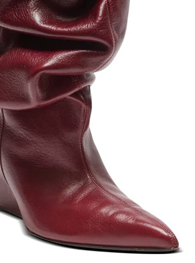 Balmain Textured Leather Wedge Ankle Boot In Burgundy