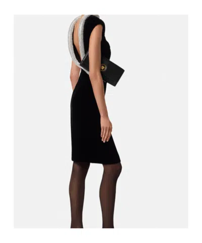 Versace Lamb Leather Chain Strap Clutch Bag In Black