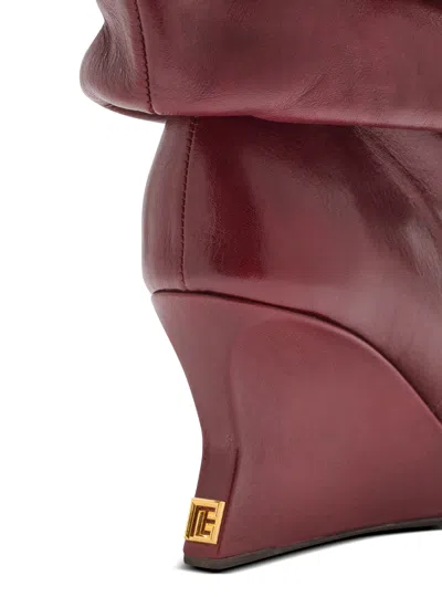 Balmain Textured Leather Wedge Ankle Boot In Burgundy