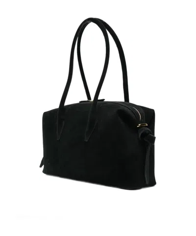 Yuzefi Rectangular Suede Shoulder Bag With Top Handles In Black