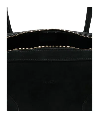Yuzefi Rectangular Suede Shoulder Bag With Top Handles In Black