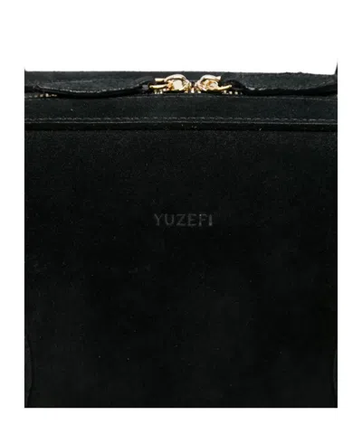 Yuzefi Rectangular Suede Shoulder Bag With Top Handles In Black