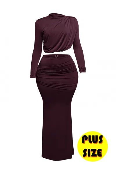 Truedames Plus Size Shirring Detailed Top & Long Skirt Set In Red