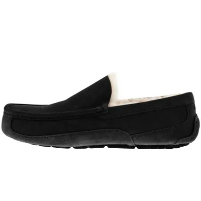 Ugg Ascot 1101110-blk Moccasin Mens Us 7 Black Suede Wool Slip On Slipper Dwa626 In Black