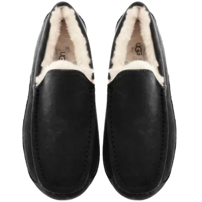 Ugg Ascot 1101110-blk Moccasin Mens Us 7 Black Suede Wool Slip On Slipper Dwa626 In Black